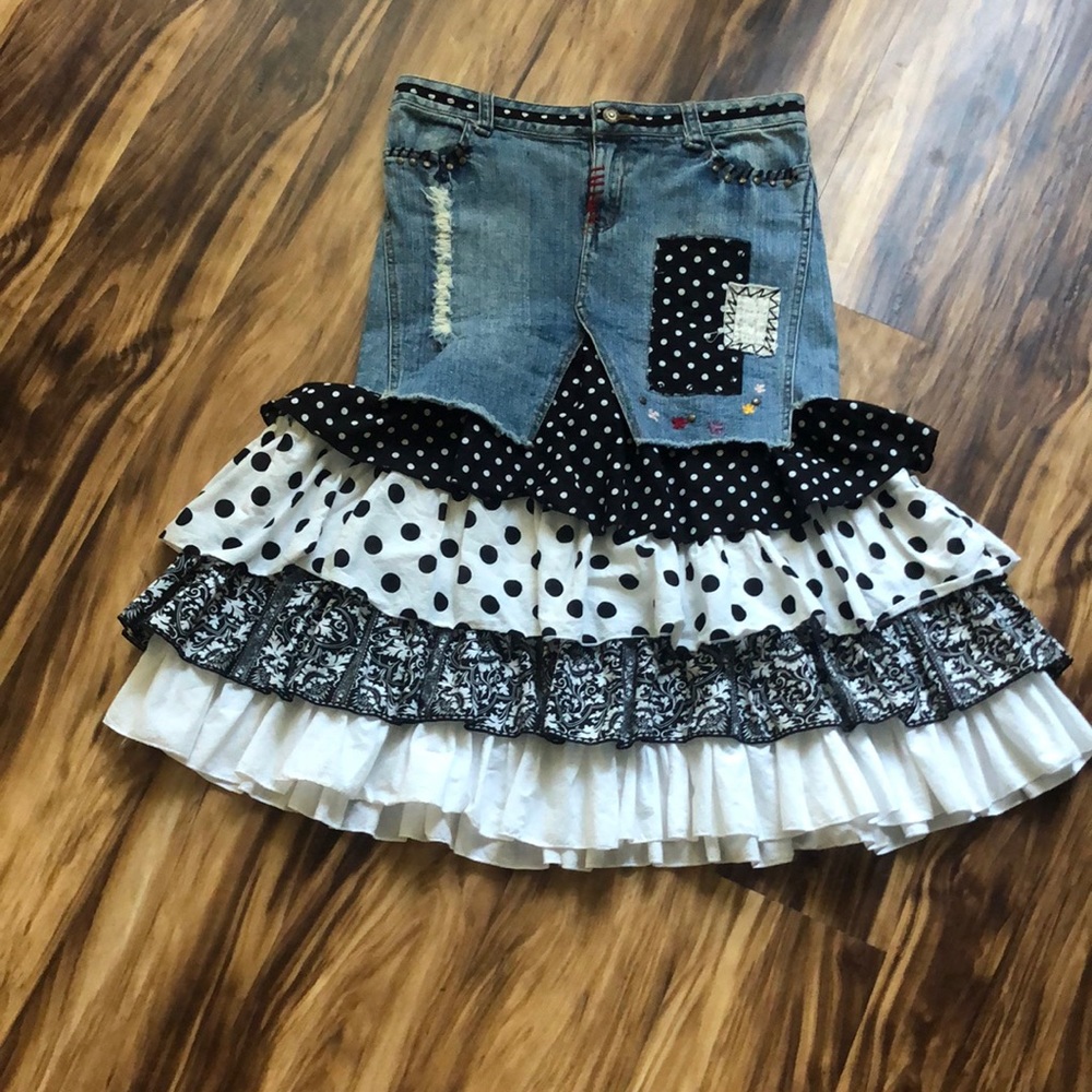 Women’s Orange Flare Bottom Patchwork’s Skirt